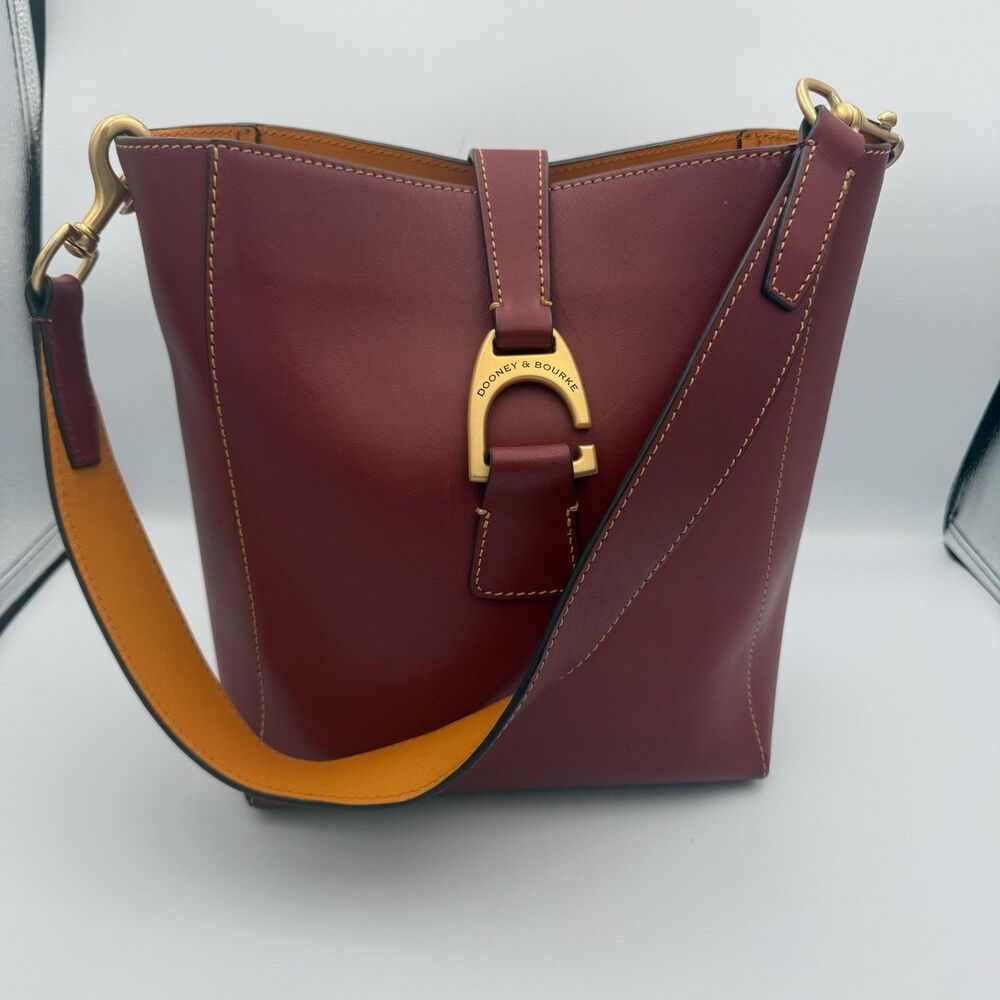 Dooney & Bourke Emerson Brynn Leather Bucket Bag Shoulder Purse Red Orange